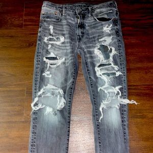 These are Black and Grey American Eagle ripped jeans. Supreme skinny stretch.